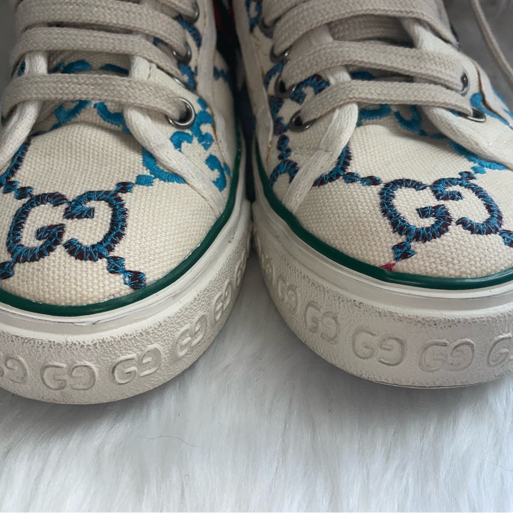 🔥🔥 Authentic Gucci Embroidered Signature Tennis 1977 Hightop Sneakers Sz 7.5!! - Picture 7 of 9